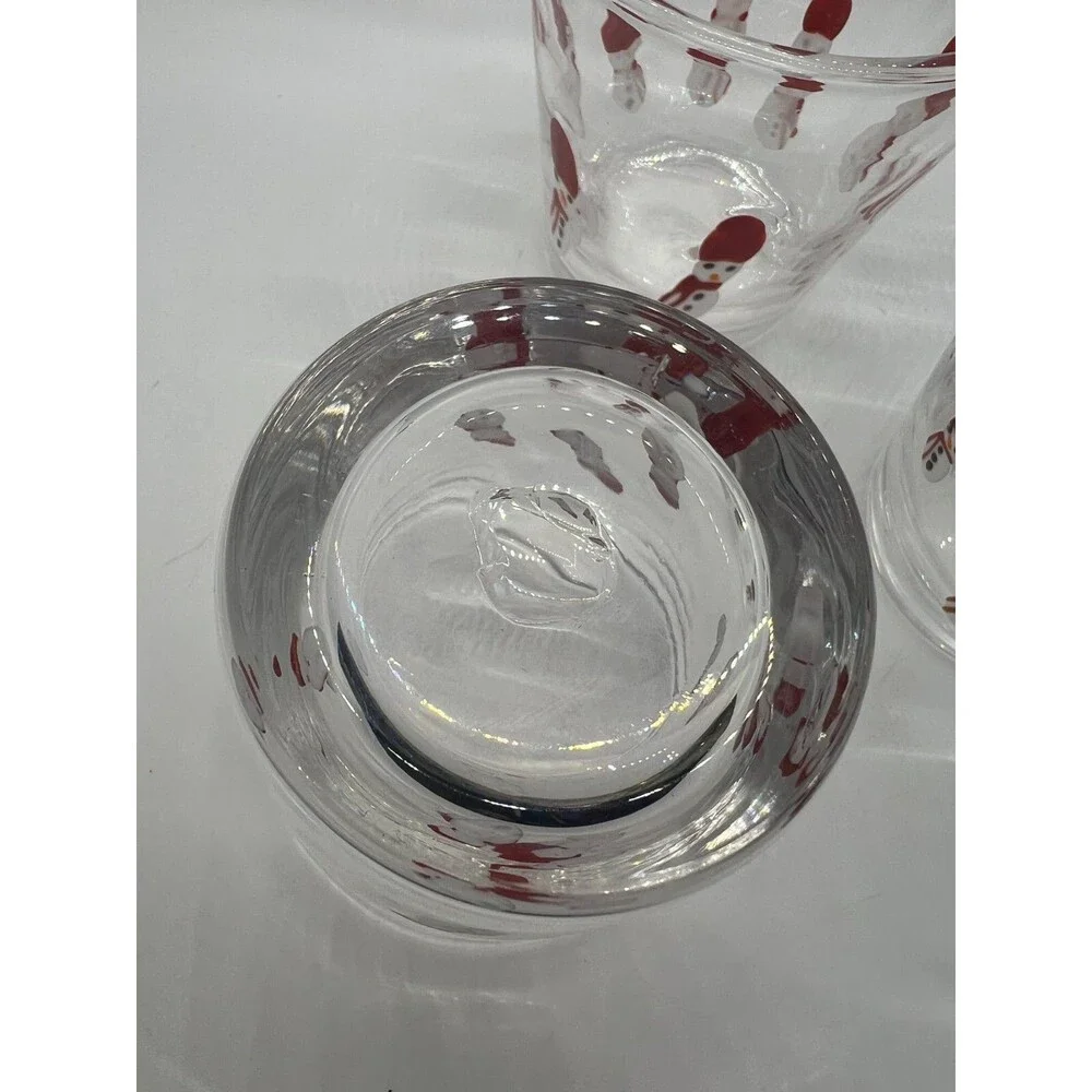 3 Crate & Barrel Hand Blown Tumbler Snowmen Holiday Double Rocks 12oz Glasses